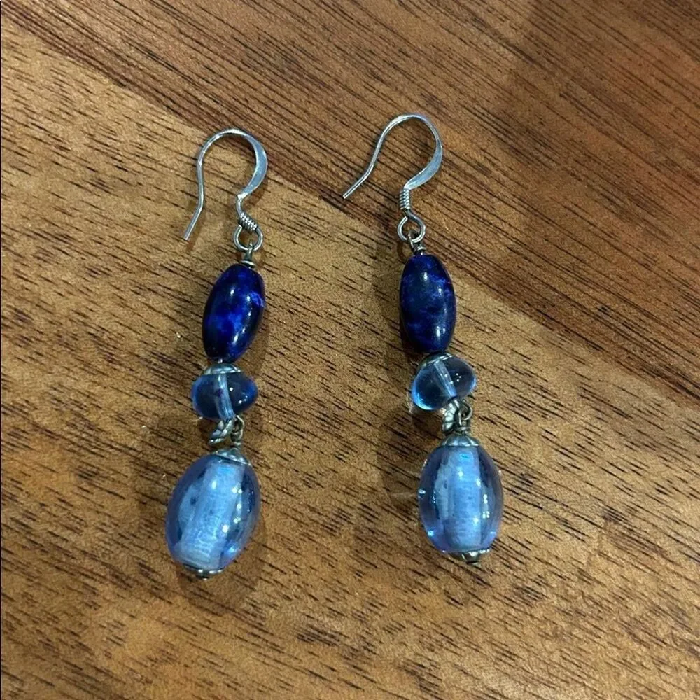 Blue Glass Beaded Handmade Dangle Earrings